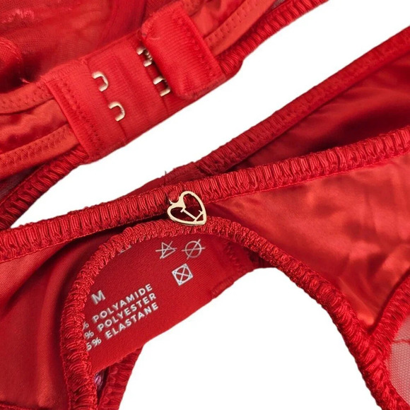 Lounge Katya Intimates Bra / Garter Set Size 34 A and M Garter Red Embroidered - Picture 3 of 13